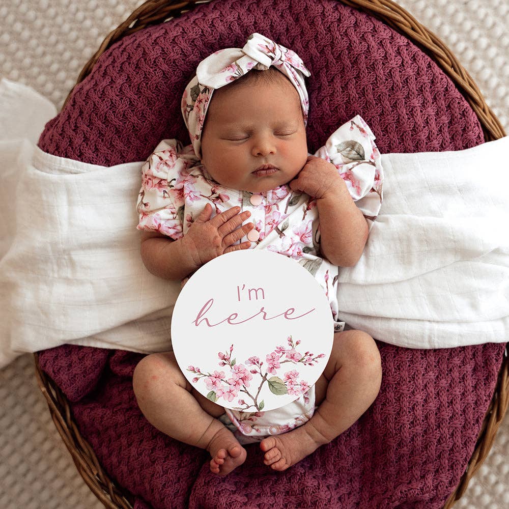 Snuggle Hunny - Cherry Blossom Short Sleeve Organic Bodysuit with Frill