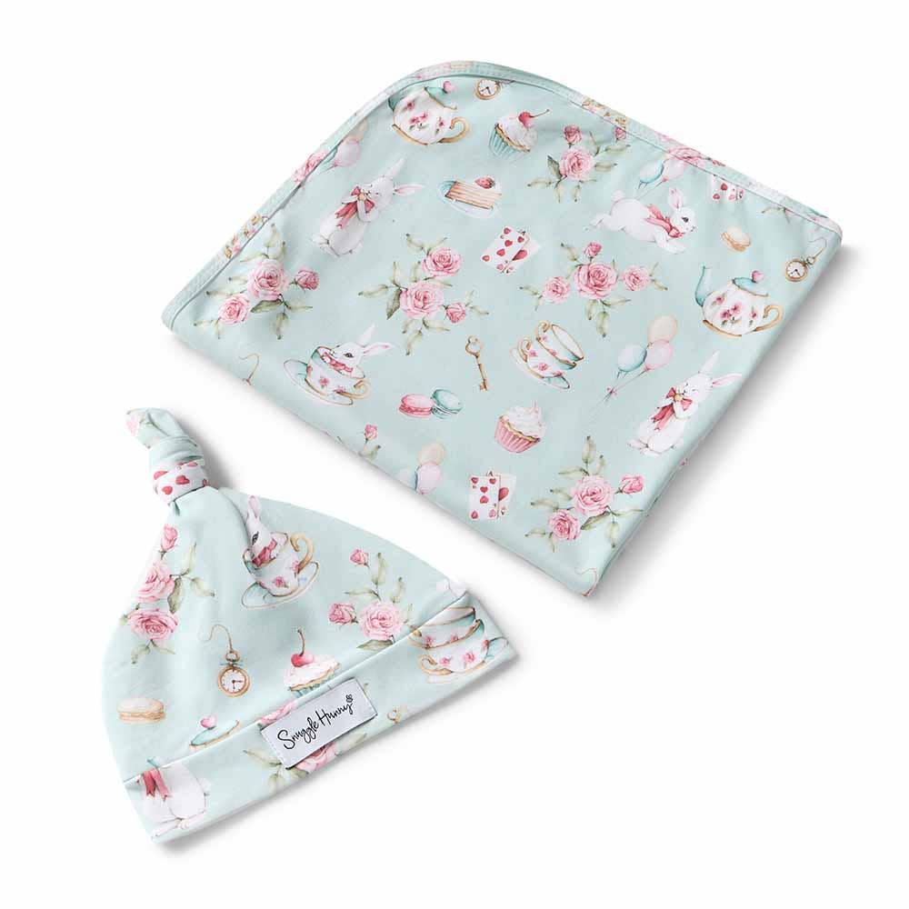 Snuggle Hunny - White Rabbit Organic Jersey Wrap & Beanie Set
