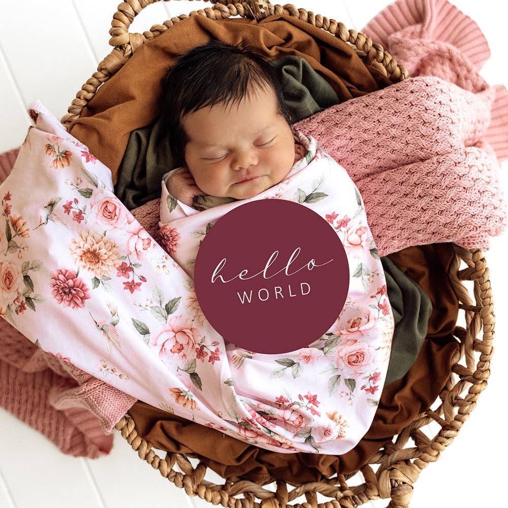 Snuggle Hunny - Birds & Blooms Organic Jersey Wrap & Topknot Set