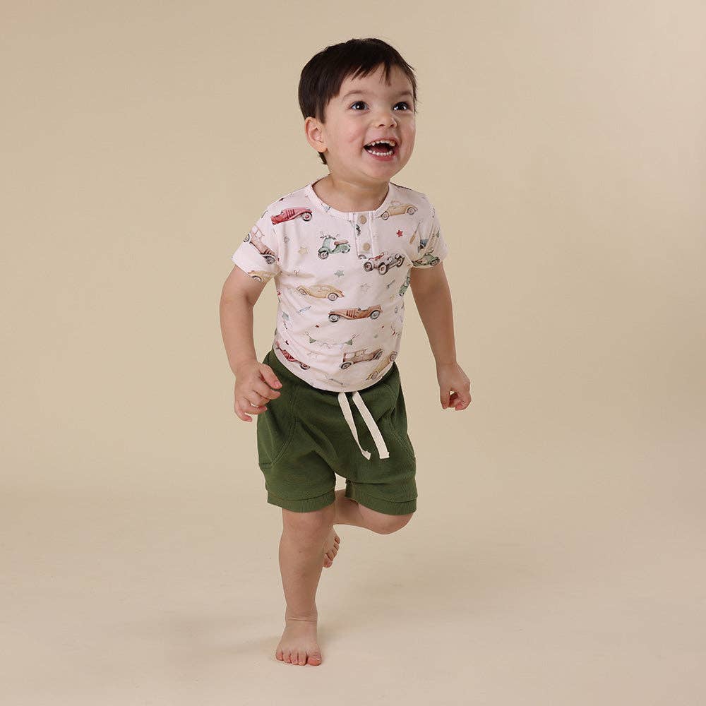 Snuggle Hunny - Vintage Cars Short Sleeve Organic Bodysuit