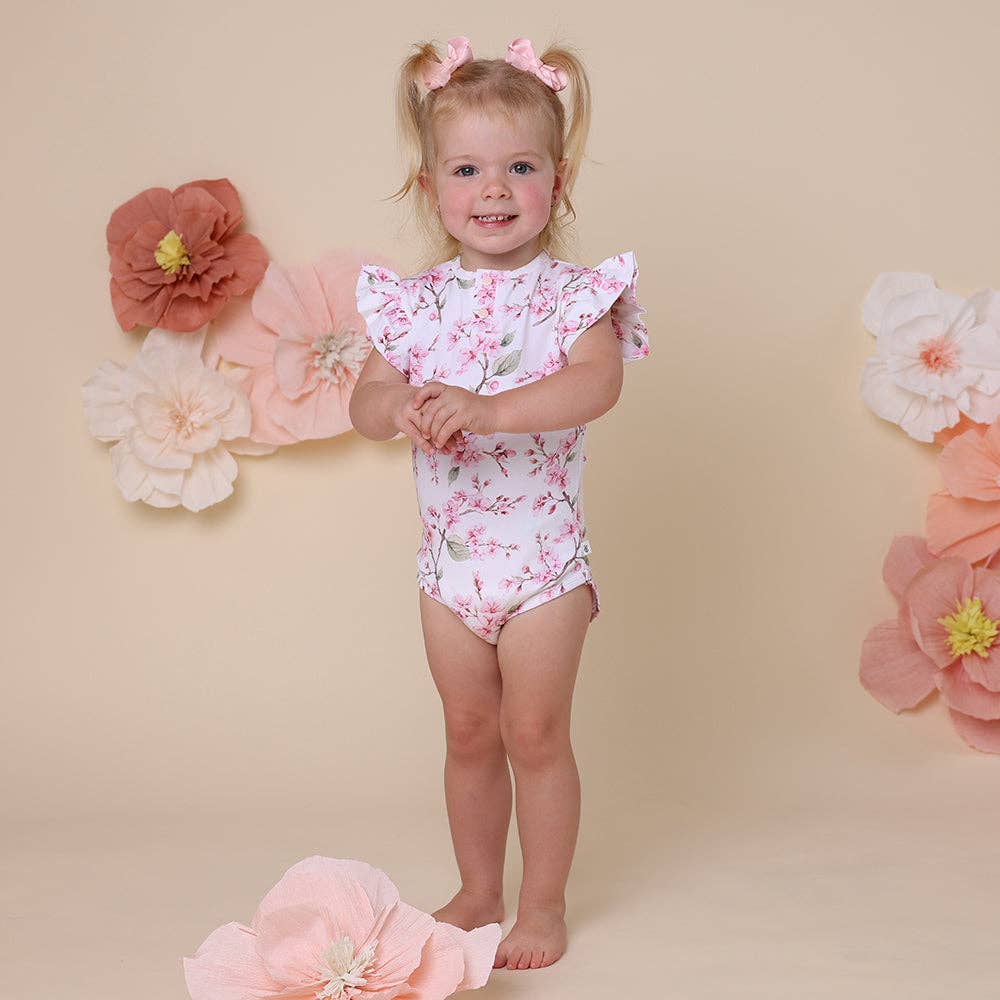 Snuggle Hunny - Cherry Blossom Short Sleeve Organic Bodysuit with Frill