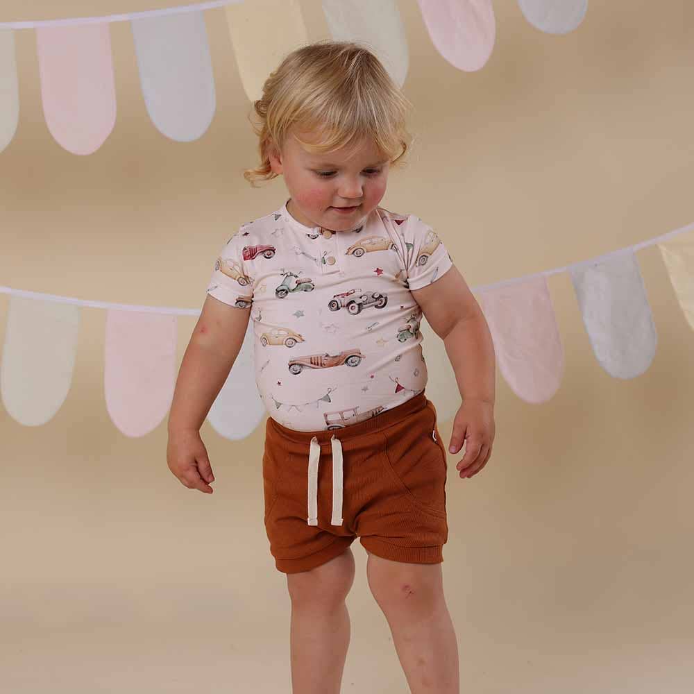 Snuggle Hunny - Vintage Cars Short Sleeve Organic Bodysuit