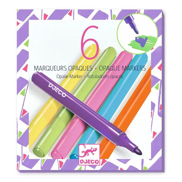 Djeco - 6 Opaque 80's Colour Felt Markers