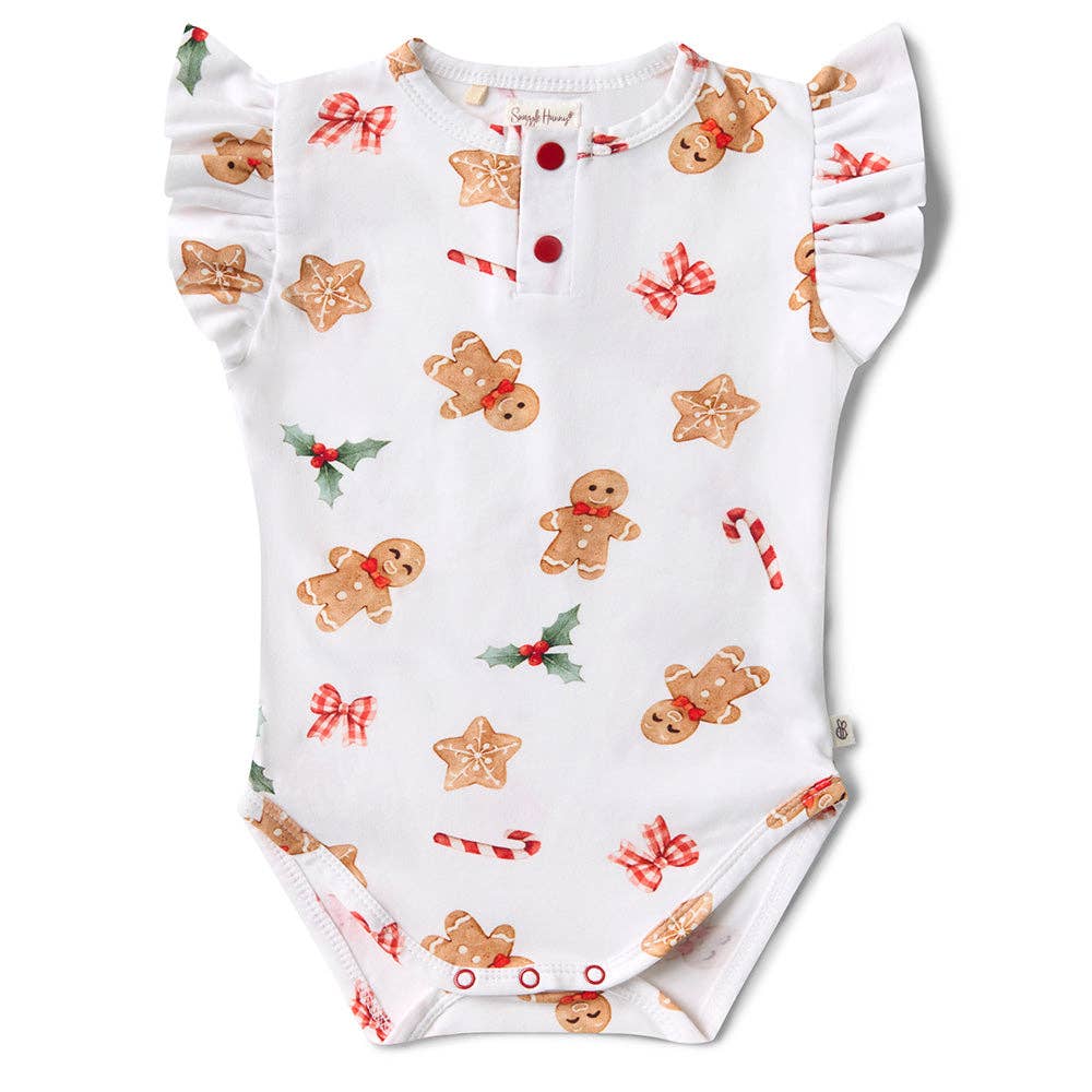 Snuggle Hunny - Gingerbread Short Sleeve Organic Bodysuit with Frill