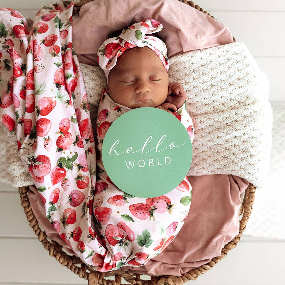 Snuggle Hunny - Strawberry Organic Jersey Wrap & Topknot Set
