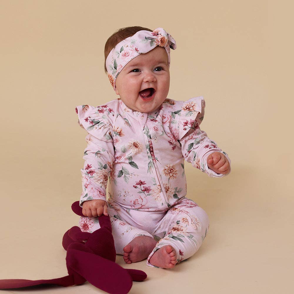 Snuggle Hunny - Birds & Blooms Organic Snugglesuit Convertible Romper with Frill