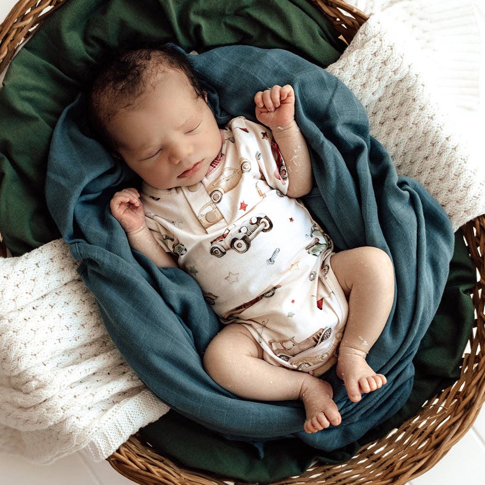 Snuggle Hunny - Vintage Cars Short Sleeve Organic Bodysuit