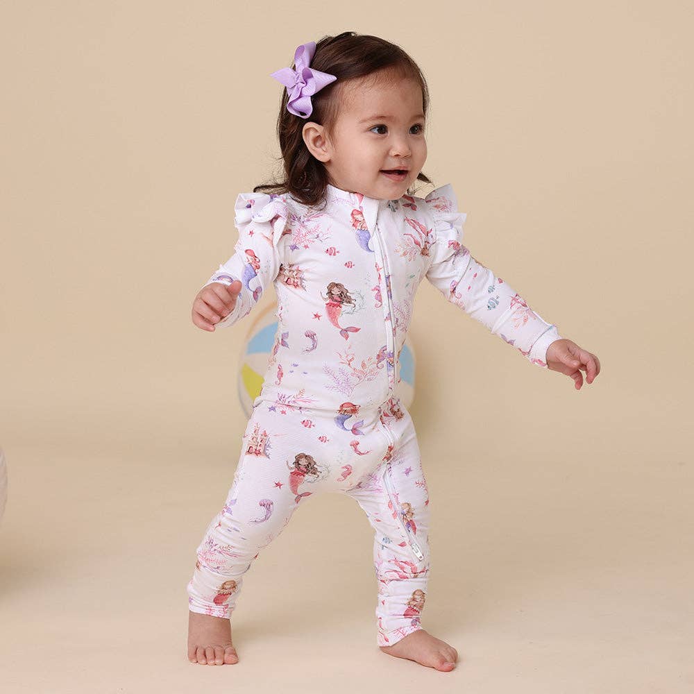 Snuggle Hunny - Mermaid Organic Snugglesuit Convertible Romper with Frill