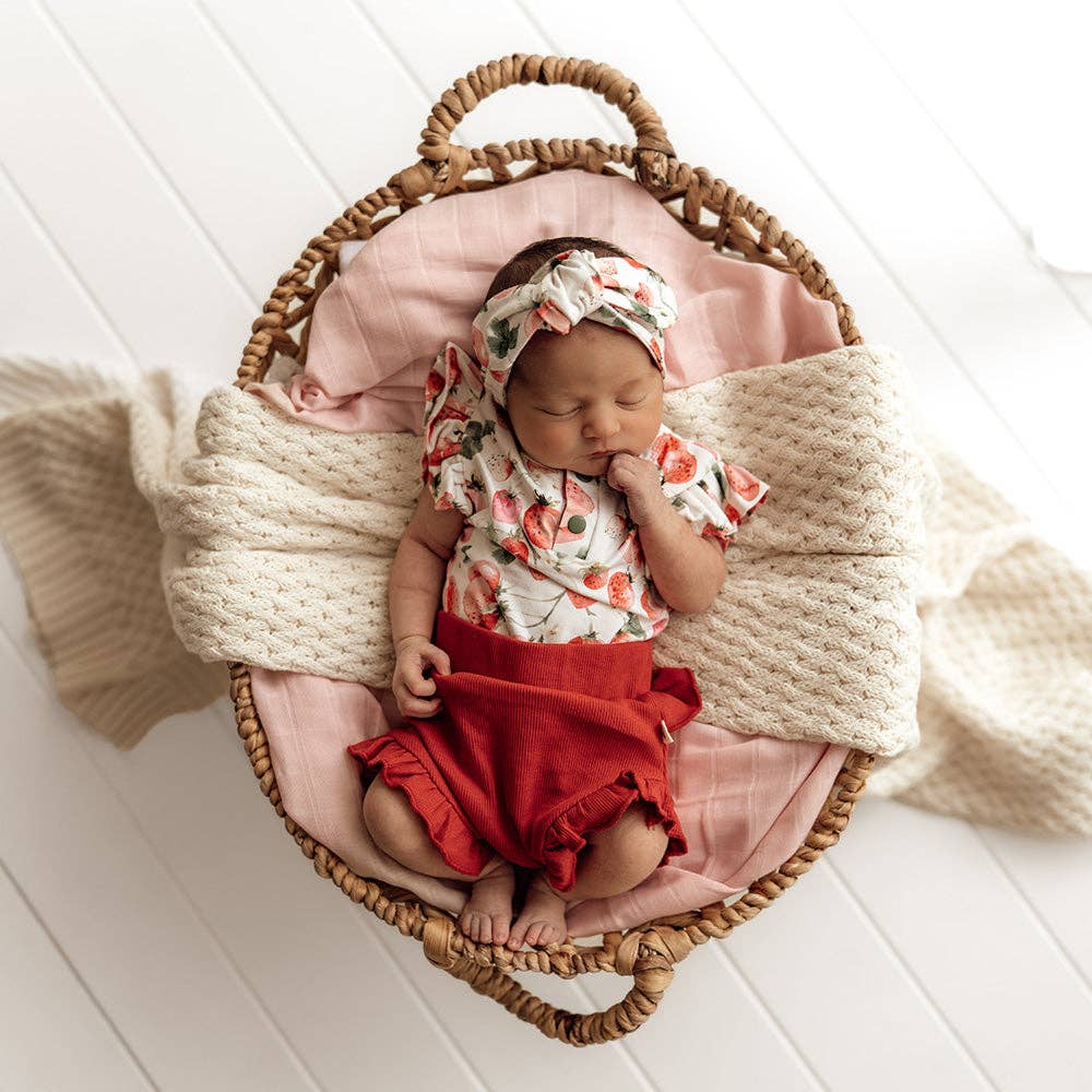 Snuggle Hunny - Strawberry Short Sleeve Organic Bodysuit with Frill