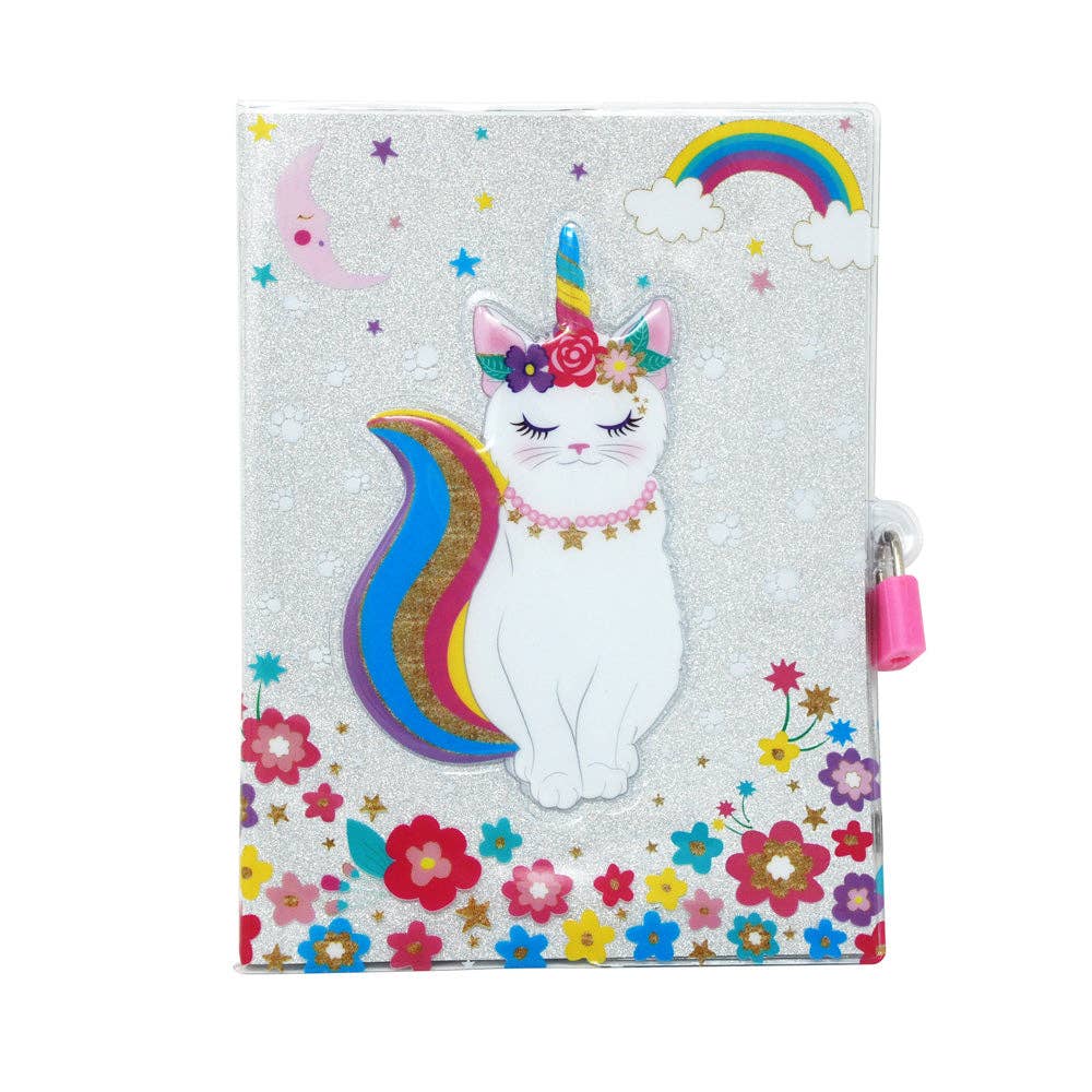 Pink Poppy - Caticorn Rainbow 3D Lockable Diary
