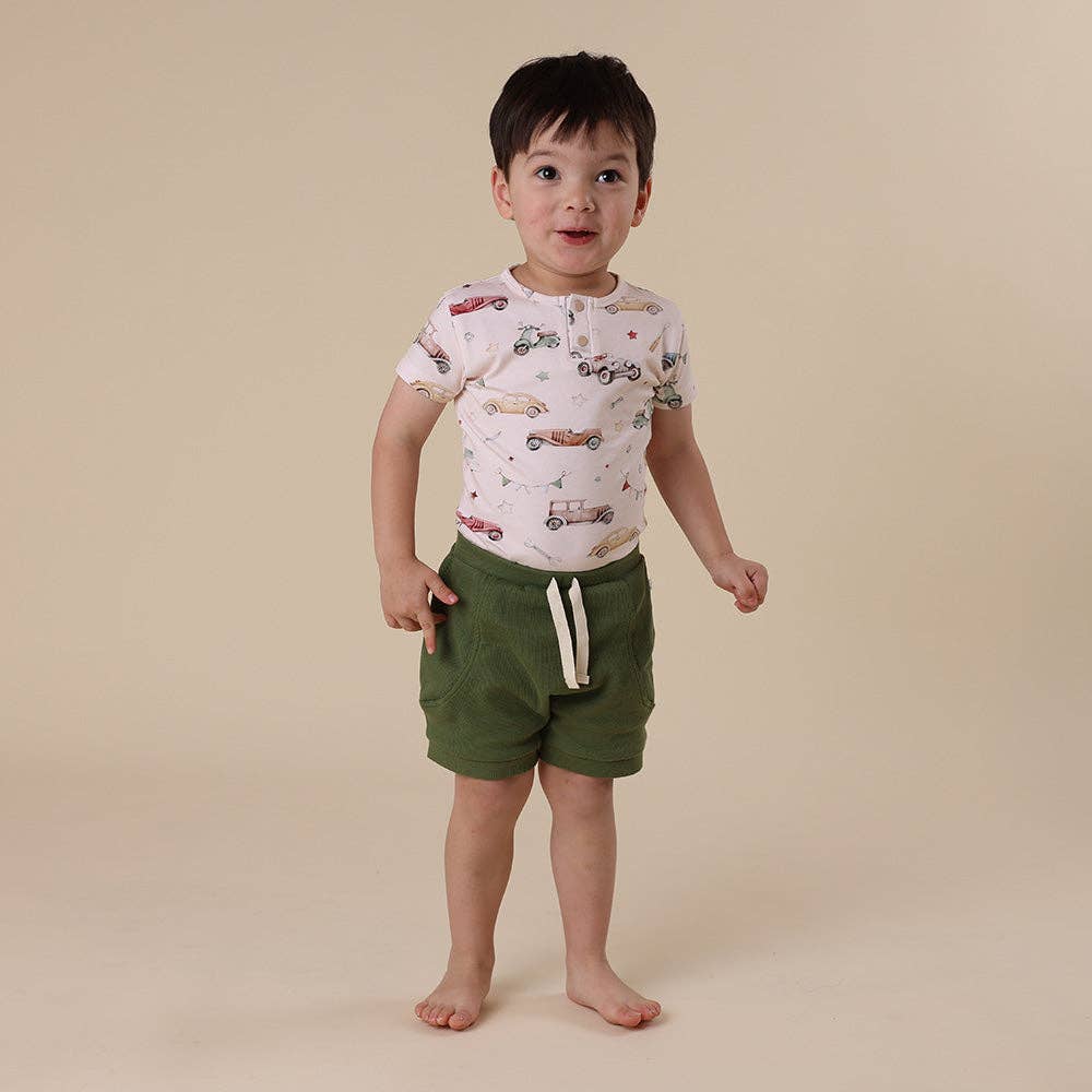 Snuggle Hunny - Vintage Cars Short Sleeve Organic Bodysuit