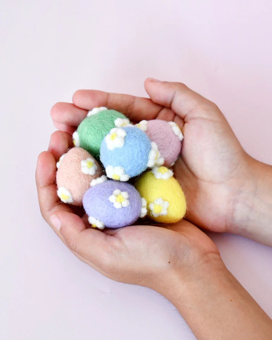 Felt Pastel Eggs with flowers (ea) - Tara Treasures