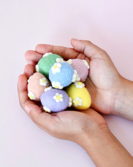 Felt Pastel Eggs with flowers (ea) - Tara Treasures