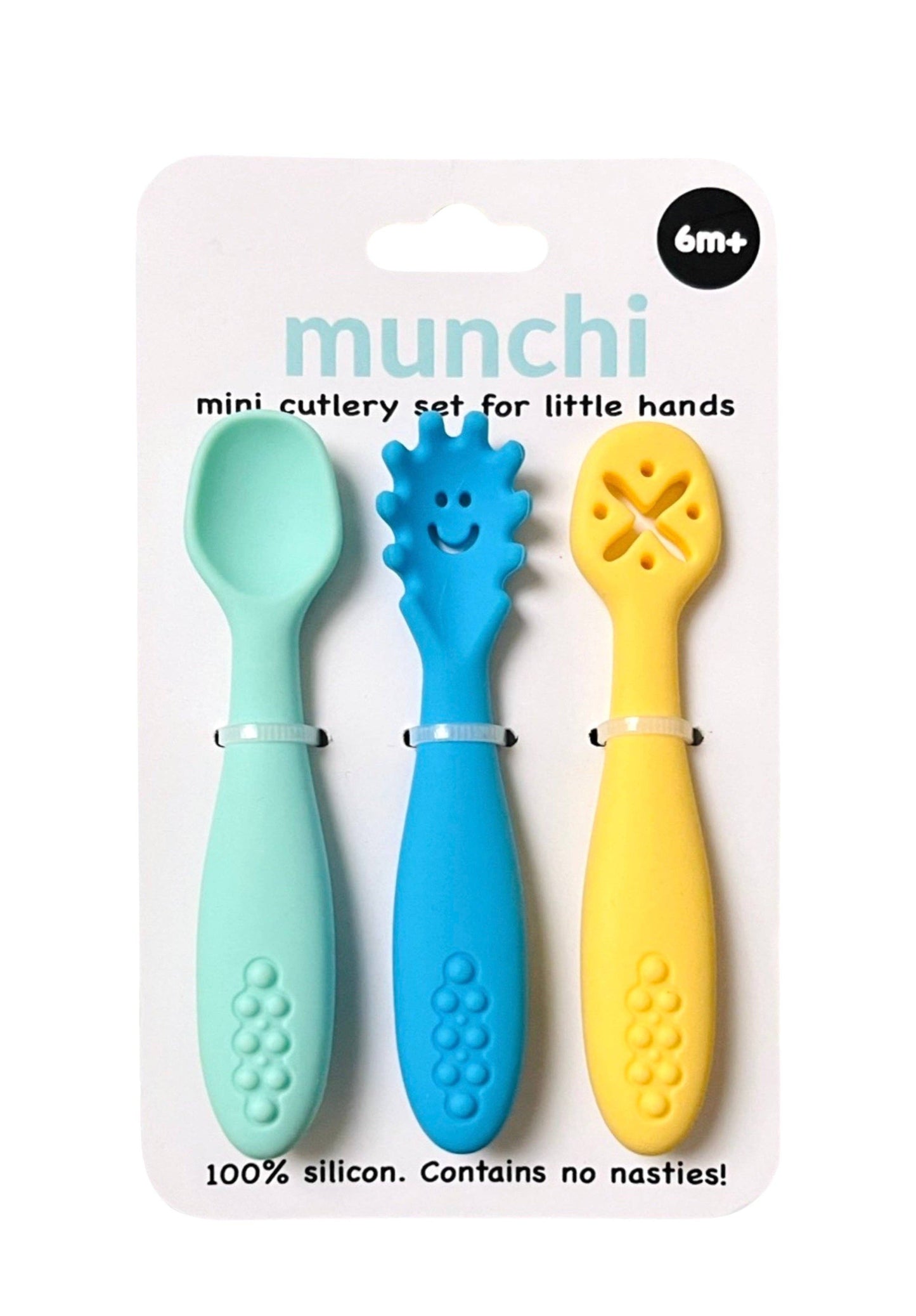 munchi - Bear Suction Bowl and Mini Cutlery Set - Mint/Blue