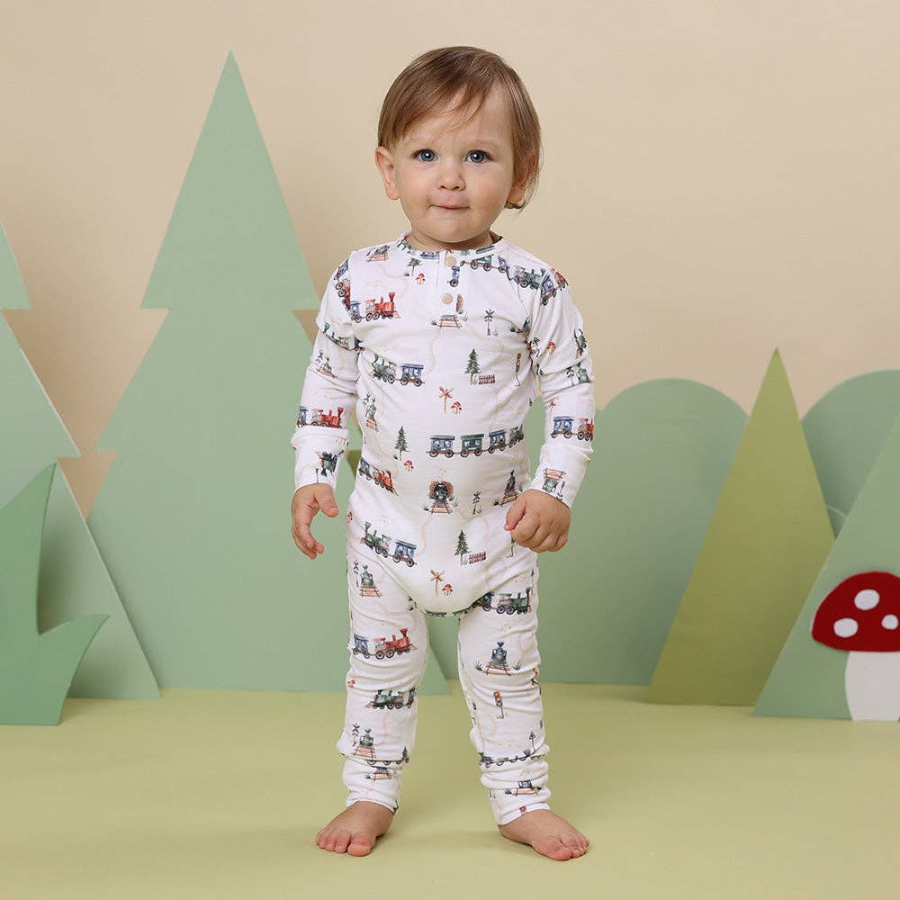 Snuggle Hunny - Trains Organic Growsuit