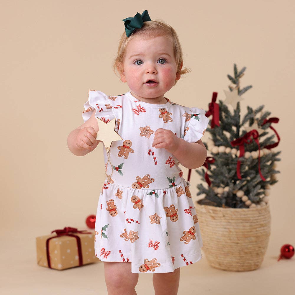 Snuggle Hunny - Gingerbread Short Sleeve Organic Dress