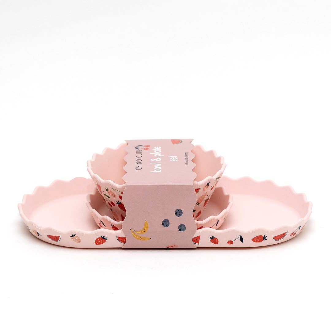Chino Club - Pink Fruits Silicone Bowl and Plate Set - Bambam Kids Toys 