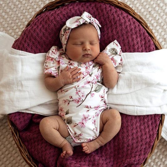 Snuggle Hunny - Cherry Blossom Short Sleeve Organic Bodysuit with Frill