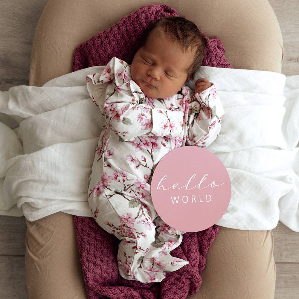 Snuggle Hunny - Cherry Blossom Organic Snuggle Sleepsuit Zip Footie with Frill