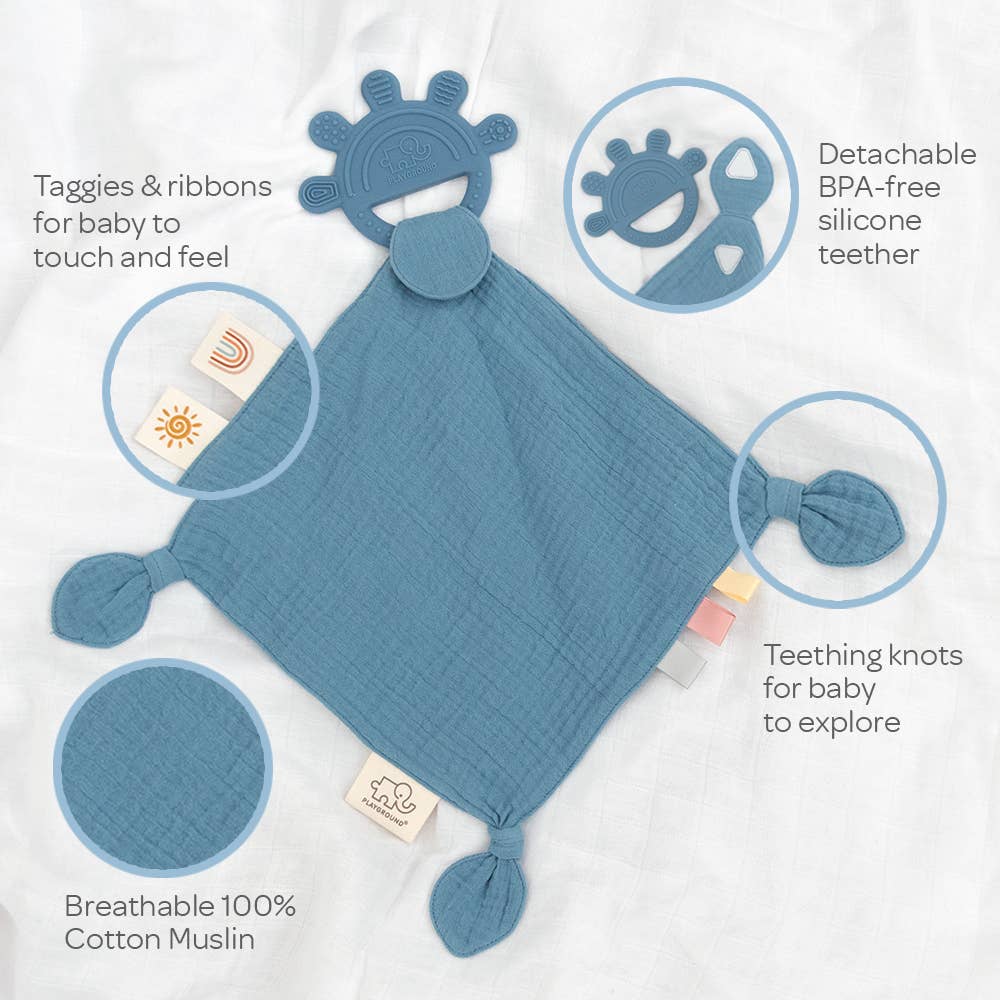 Living Textiles - Silicone Muslin Comfort Teether - Steel Blue
