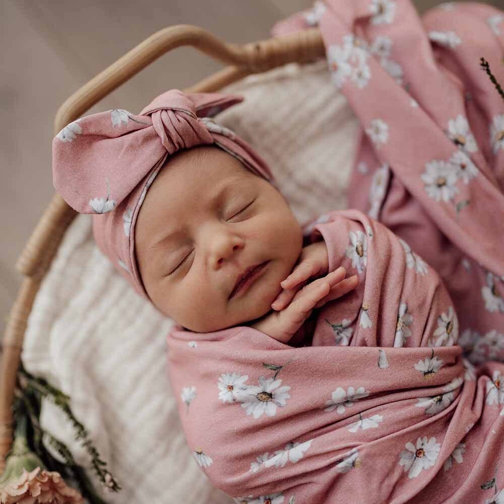 Snuggle Hunny - Daisy Baby Jersey Wrap & Topknot Set