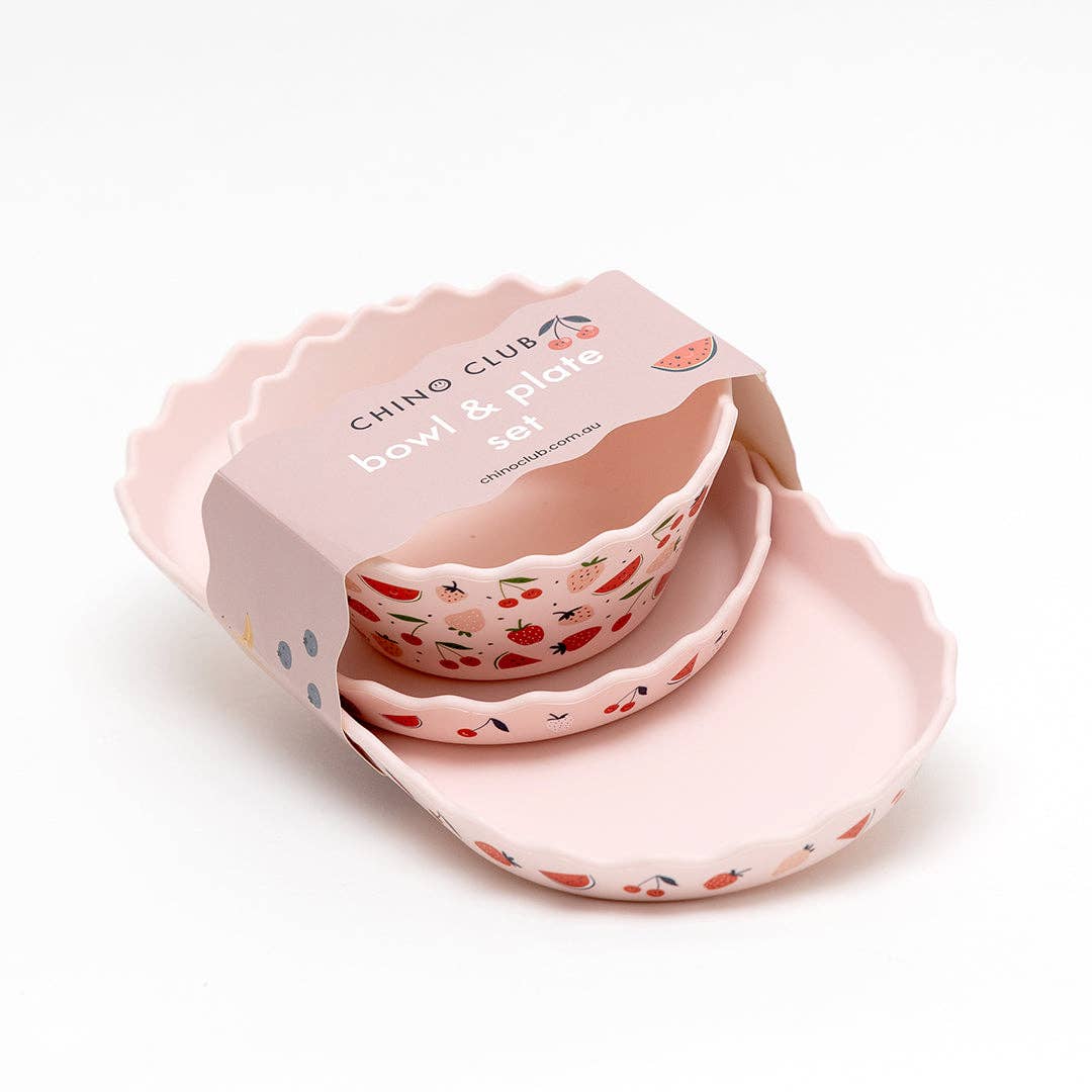 Chino Club - Pink Fruits Silicone Bowl and Plate Set - Bambam Kids Toys 