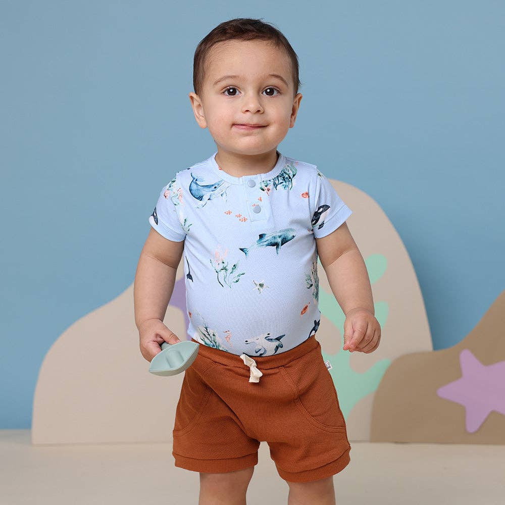 Snuggle Hunny - Blue Ocean Short Sleeve Organic Bodysuit