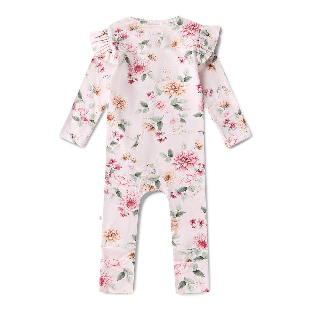 Snuggle Hunny - Birds & Blooms Organic Snugglesuit Convertible Romper with Frill