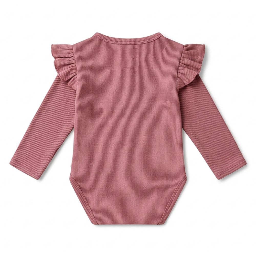 Snuggle Hunny - Jewel Pink Rib Long Sleeve Organic Bodysuit with Frill