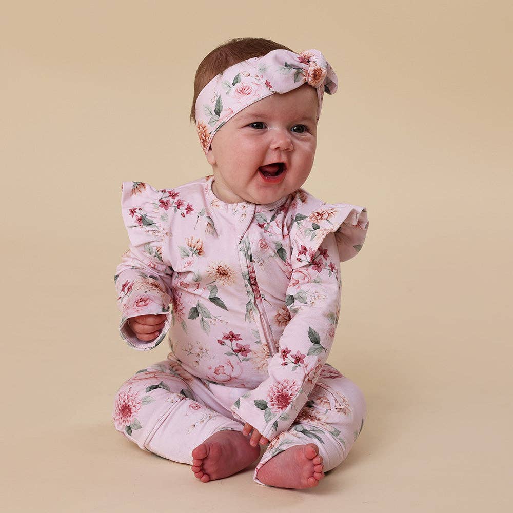 Snuggle Hunny - Birds & Blooms Organic Snugglesuit Convertible Romper with Frill
