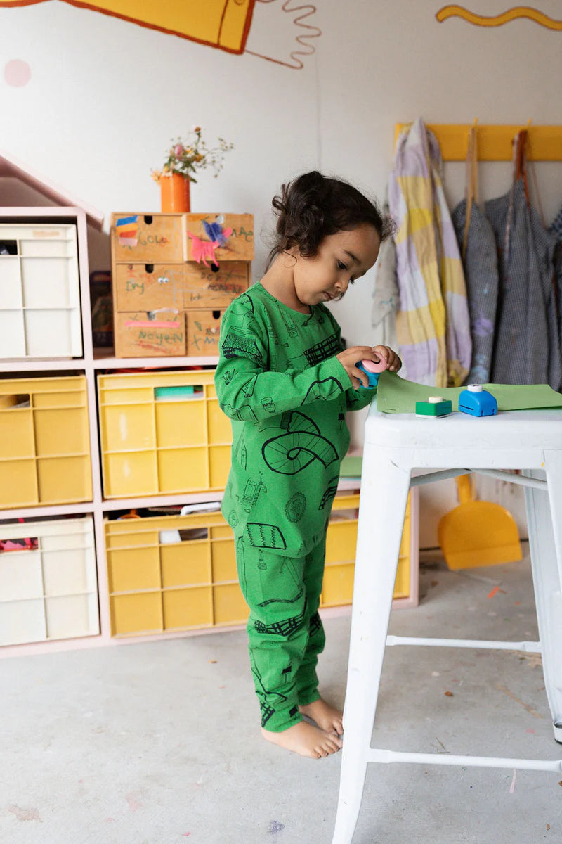 kelly green art club long pj set