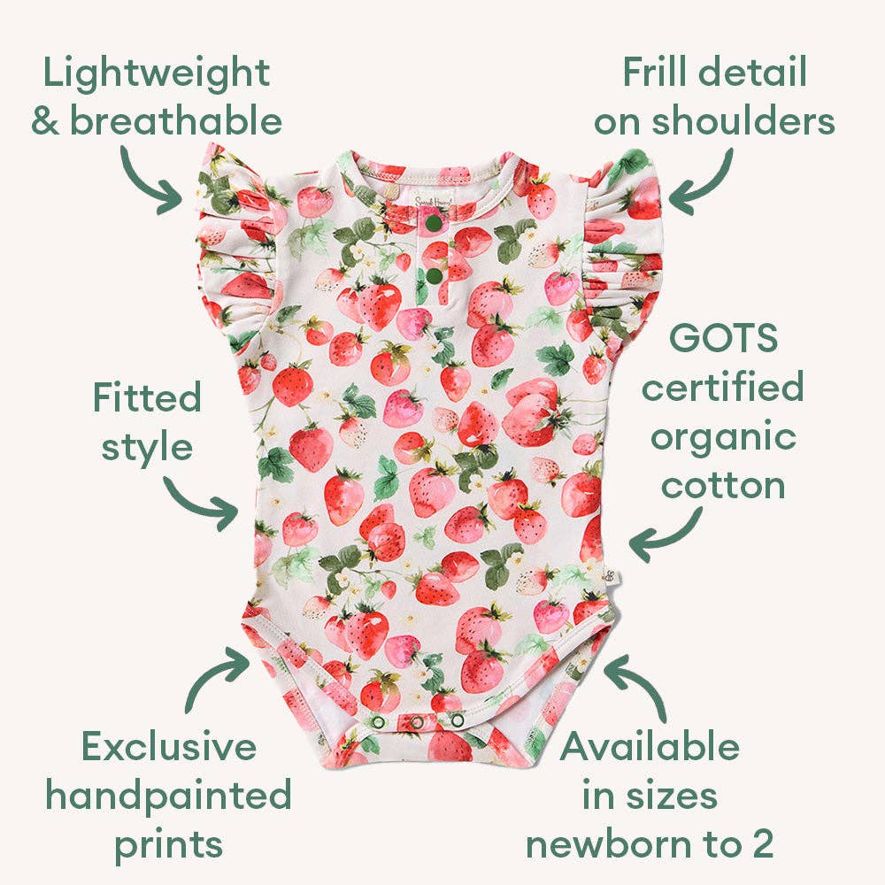 Snuggle Hunny - Strawberry Short Sleeve Organic Bodysuit with Frill