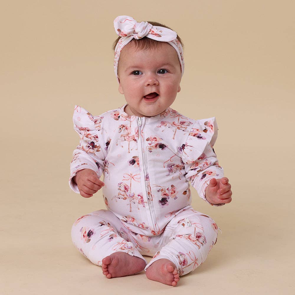 Snuggle Hunny - Carousel Organic Snugglesuit Convertible Romper with Frill