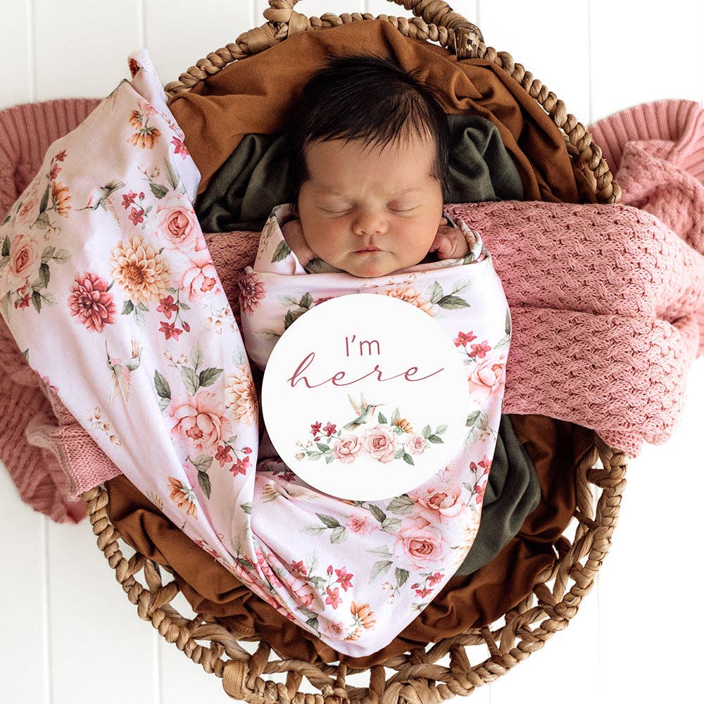 Snuggle Hunny - Birds & Blooms Organic Jersey Wrap & Topknot Set