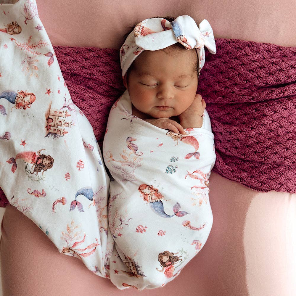 Snuggle Hunny - Mermaid Organic Jersey Wrap & Topknot Set - Bambam Kids Toys 