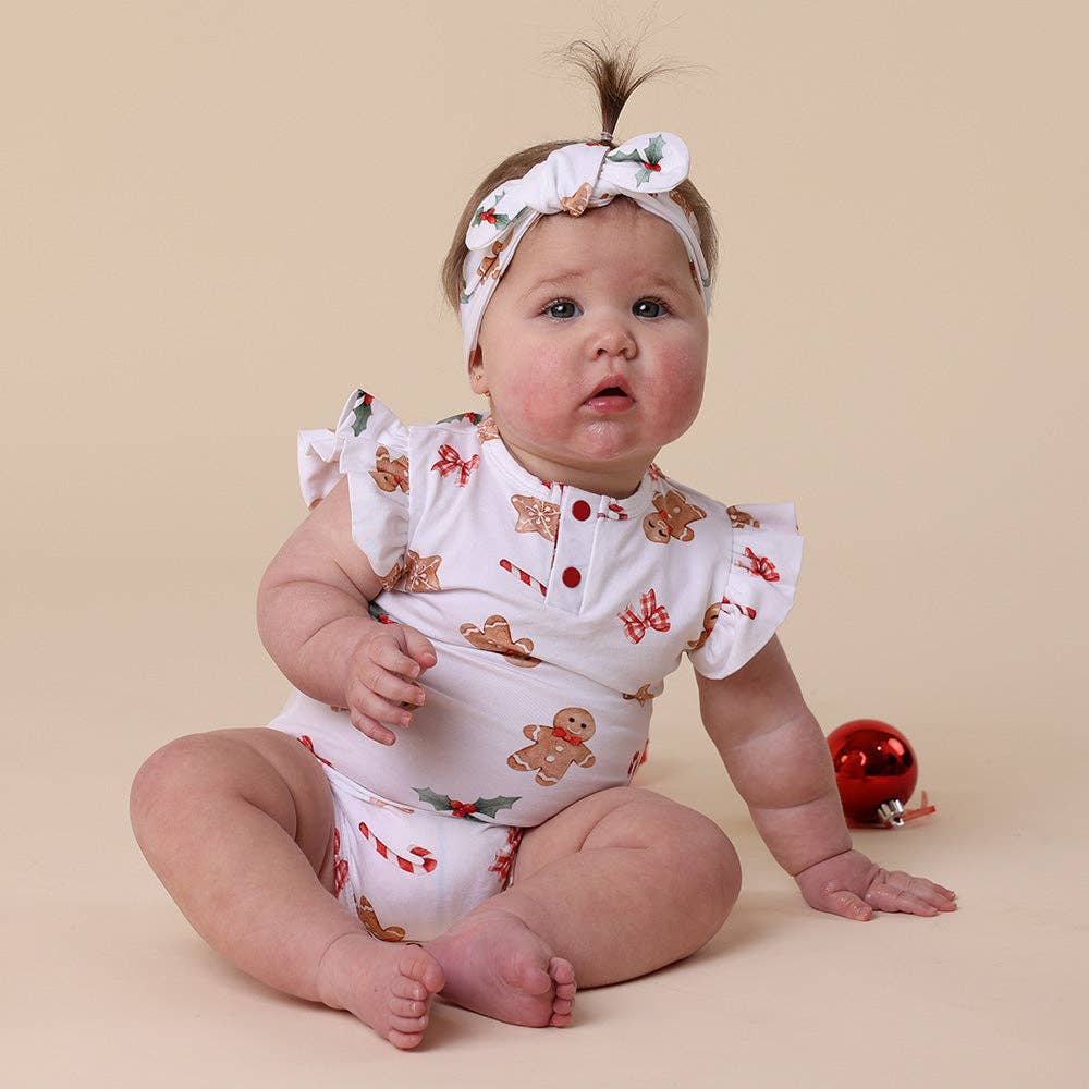 Snuggle Hunny - Gingerbread Short Sleeve Organic Bodysuit with Frill
