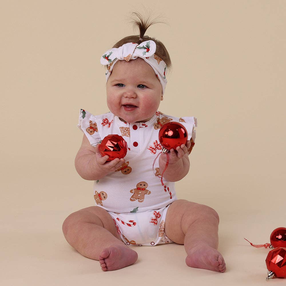 Snuggle Hunny - Gingerbread Short Sleeve Organic Bodysuit with Frill