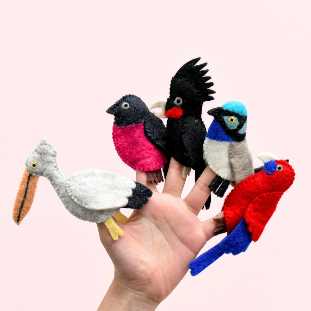 Tara Treasures Australian Colourful Birds Finger Puppet Set