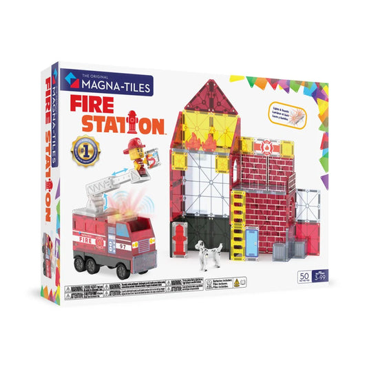 NEW MAGNA-TILES Fire Station 50-Piece Magnetic Construction Set.