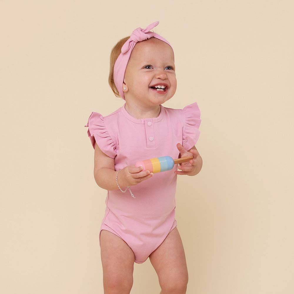 Snuggle Hunny - Bubblegum Short Sleeve Organic Bodysuit with Frill - Bambam Kids Toys 
