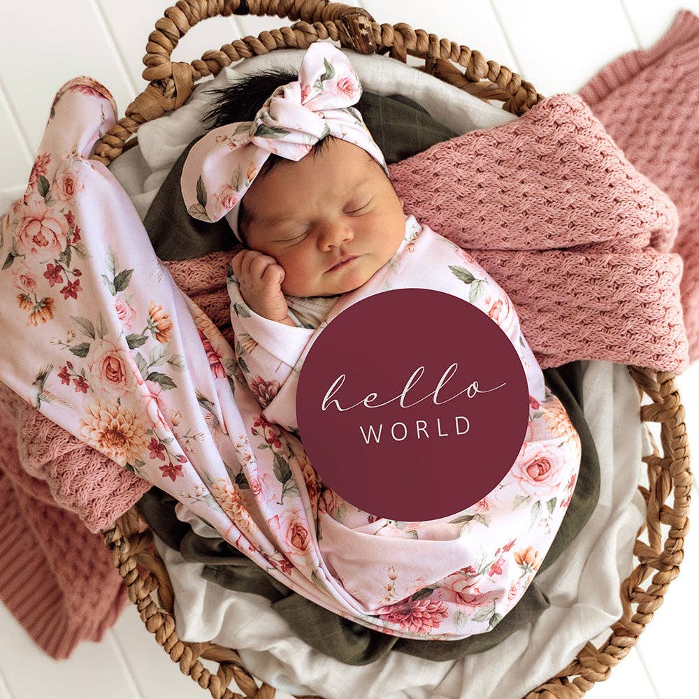 Snuggle Hunny - Birds & Blooms Organic Jersey Wrap & Topknot Set