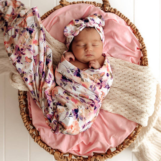 Snuggle Hunny - Blushing Beauty Organic Jersey Wrap & Topknot Set