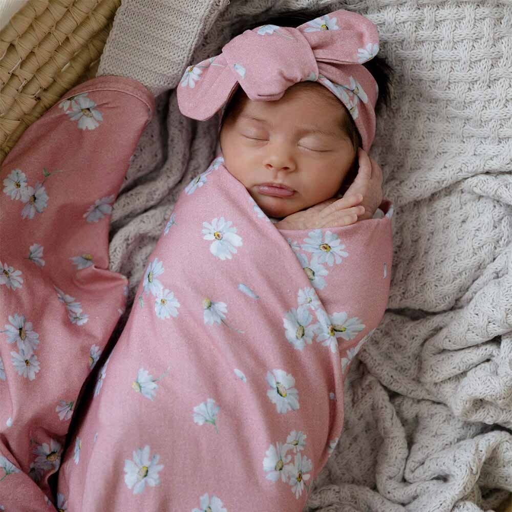 Snuggle Hunny - Daisy Baby Jersey Wrap & Topknot Set