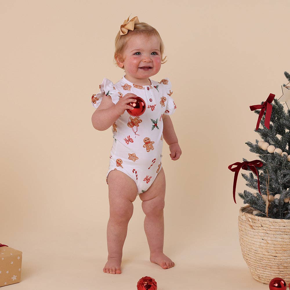 Snuggle Hunny - Gingerbread Short Sleeve Organic Bodysuit with Frill