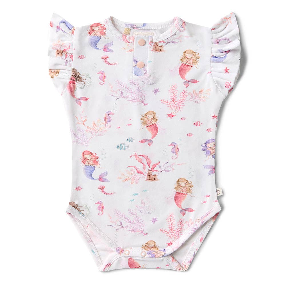 Snuggle Hunny - Mermaid Short Sleeve Organic Bodysuit with Frill