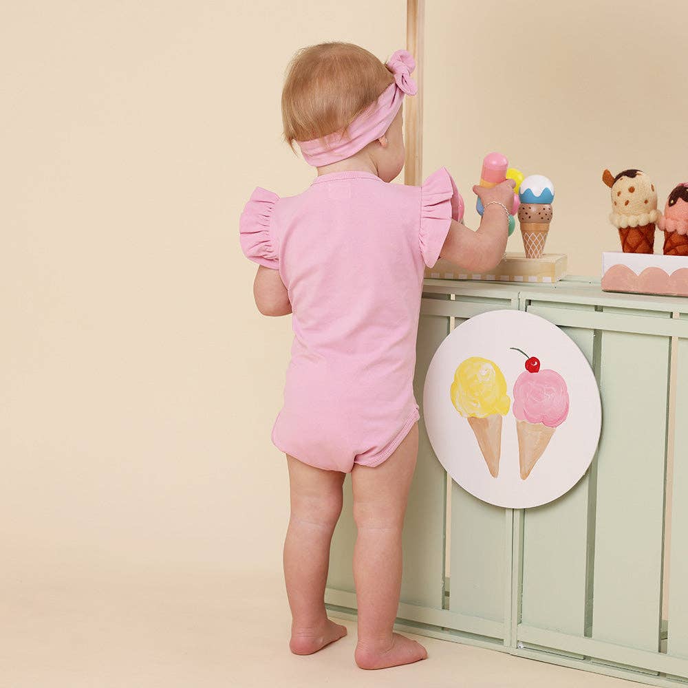 Snuggle Hunny - Bubblegum Short Sleeve Organic Bodysuit with Frill - Bambam Kids Toys 