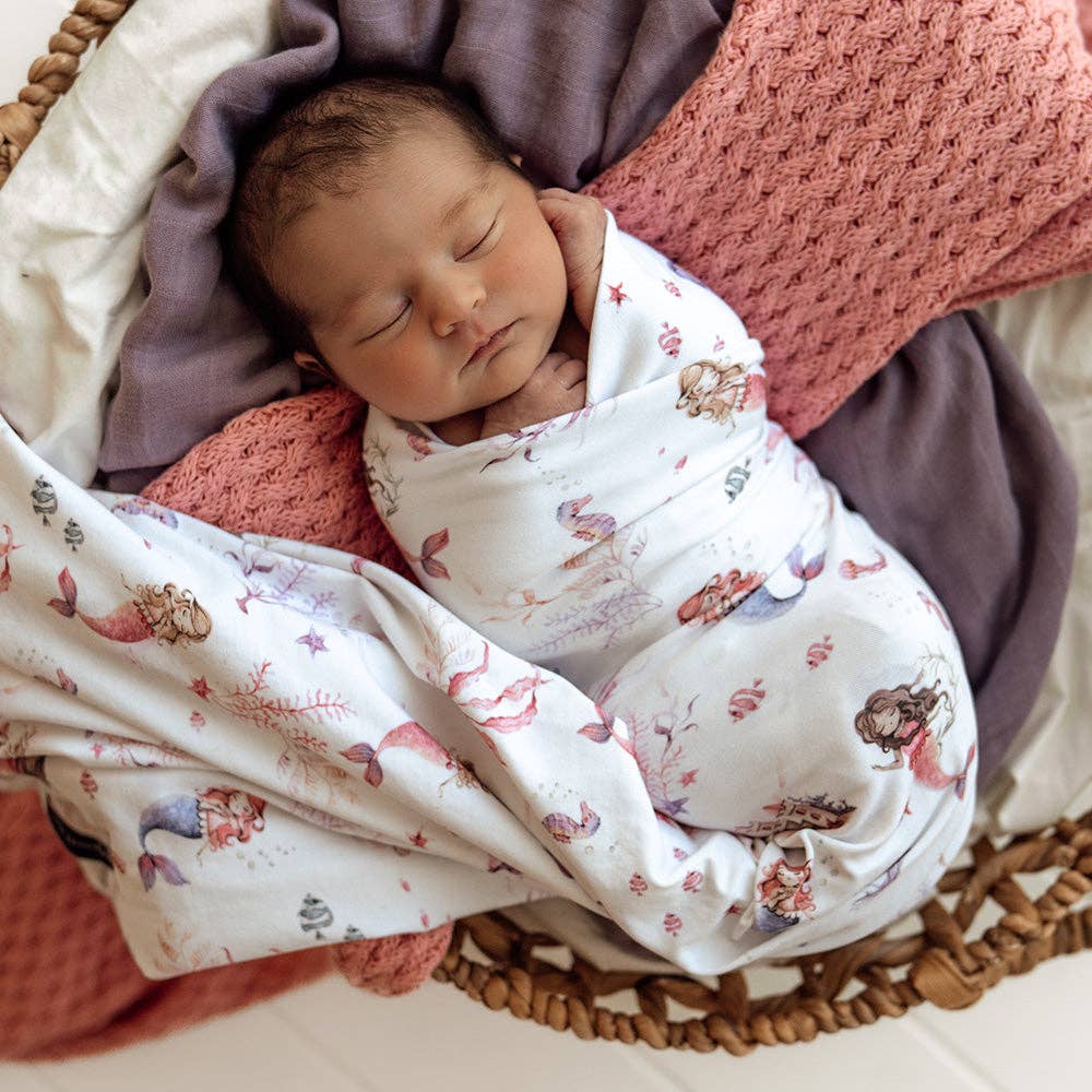 Snuggle Hunny - Mermaid Organic Jersey Wrap & Topknot Set - Bambam Kids Toys 