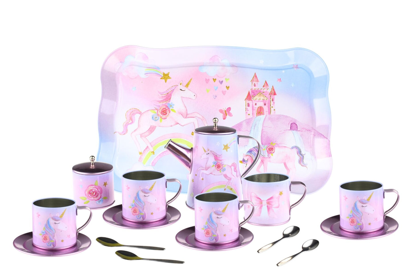 Rainbow Unicorn Tin Tea Mug Set 18pc