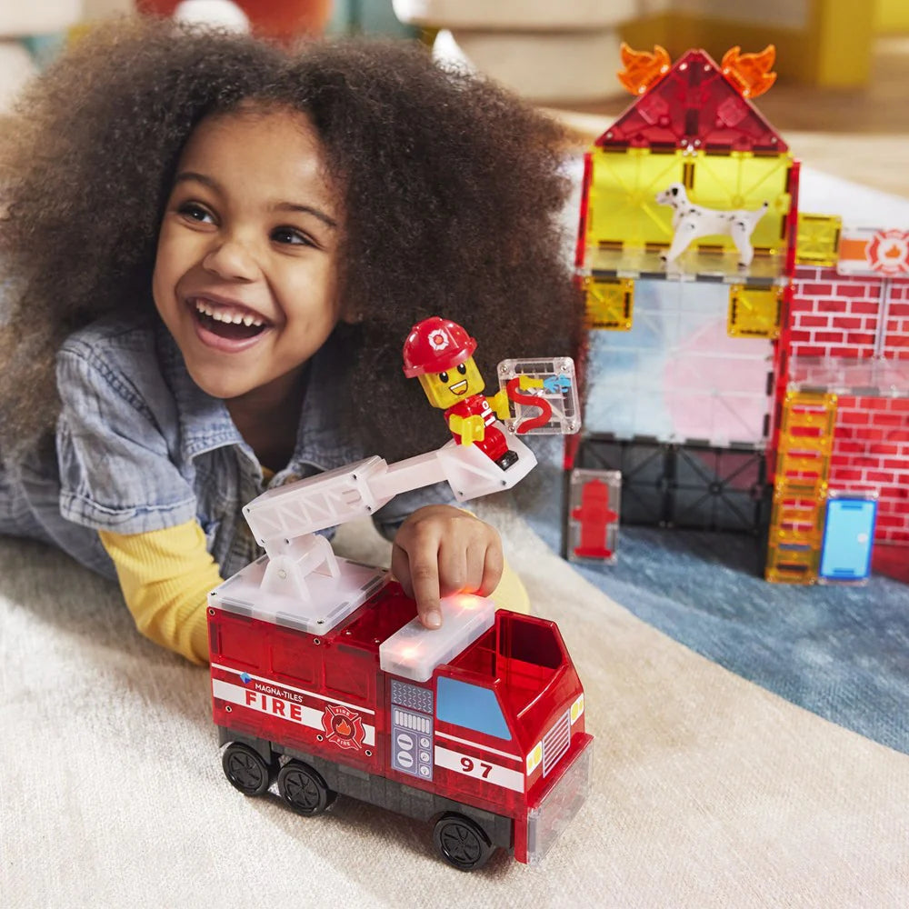 NEW MAGNA-TILES Fire Station 50-Piece Magnetic Construction Set.