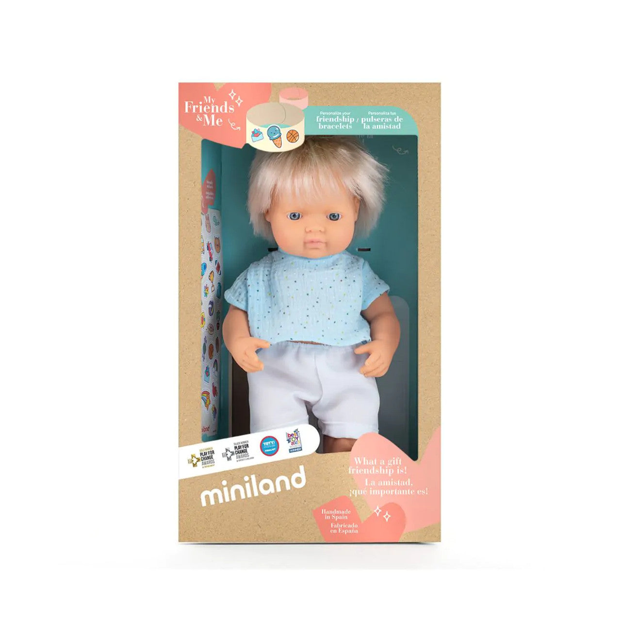 Miniland Doll 38cm - My Friends & Me - Blonde Caucasian Boy Baby Doll